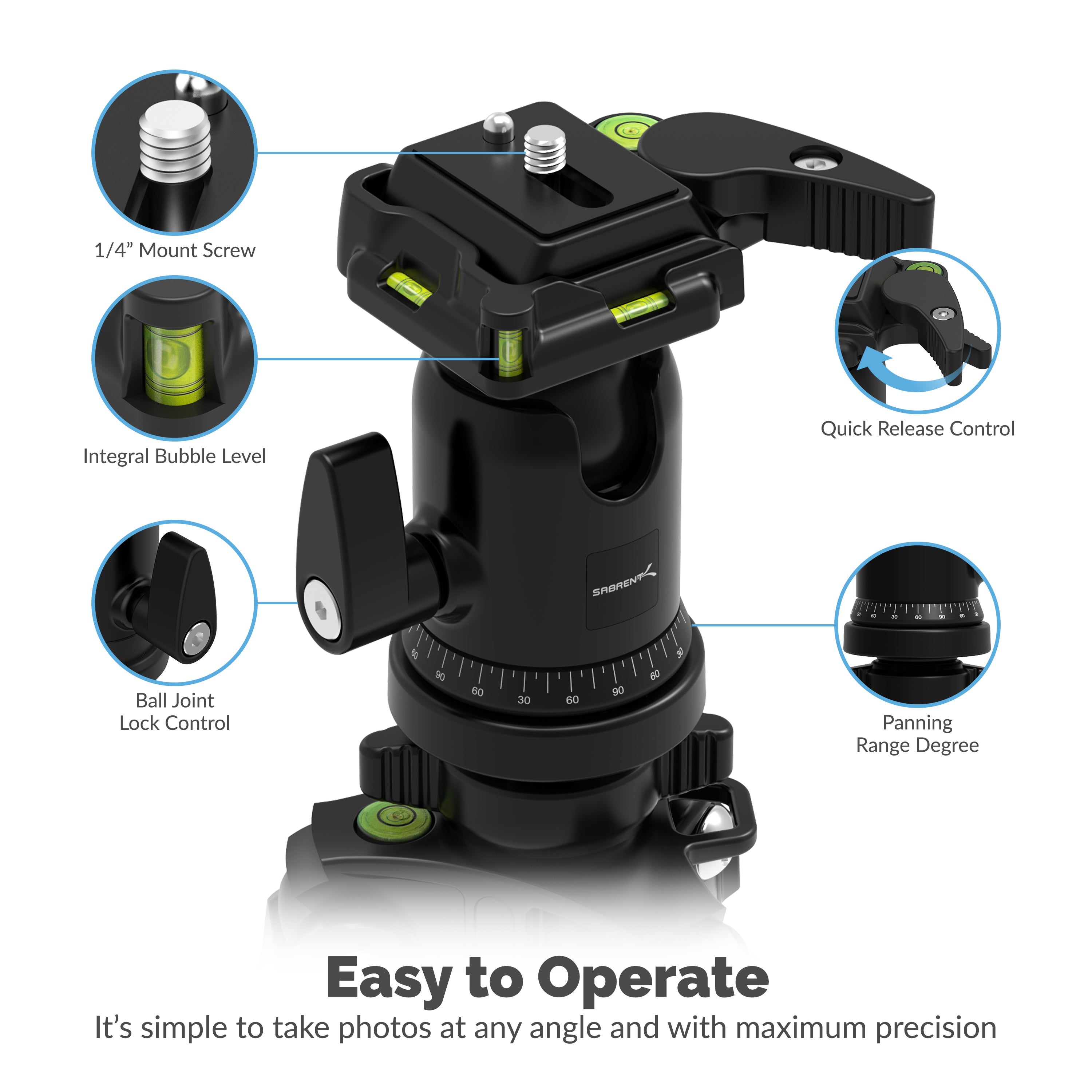 Aluminum Tripod With 360° Full Motion Camera Mount
