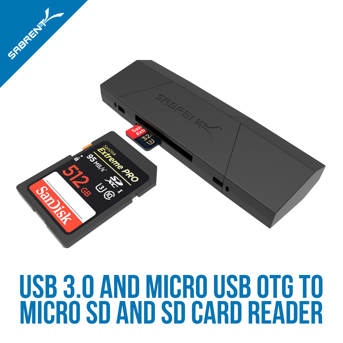 2-Slot Micro USB OTG and USB 3.0 Flash Memory Card Reader - Supports SD , SDHC , SDXC , MMC / MicroSD , T-Flash [Black]