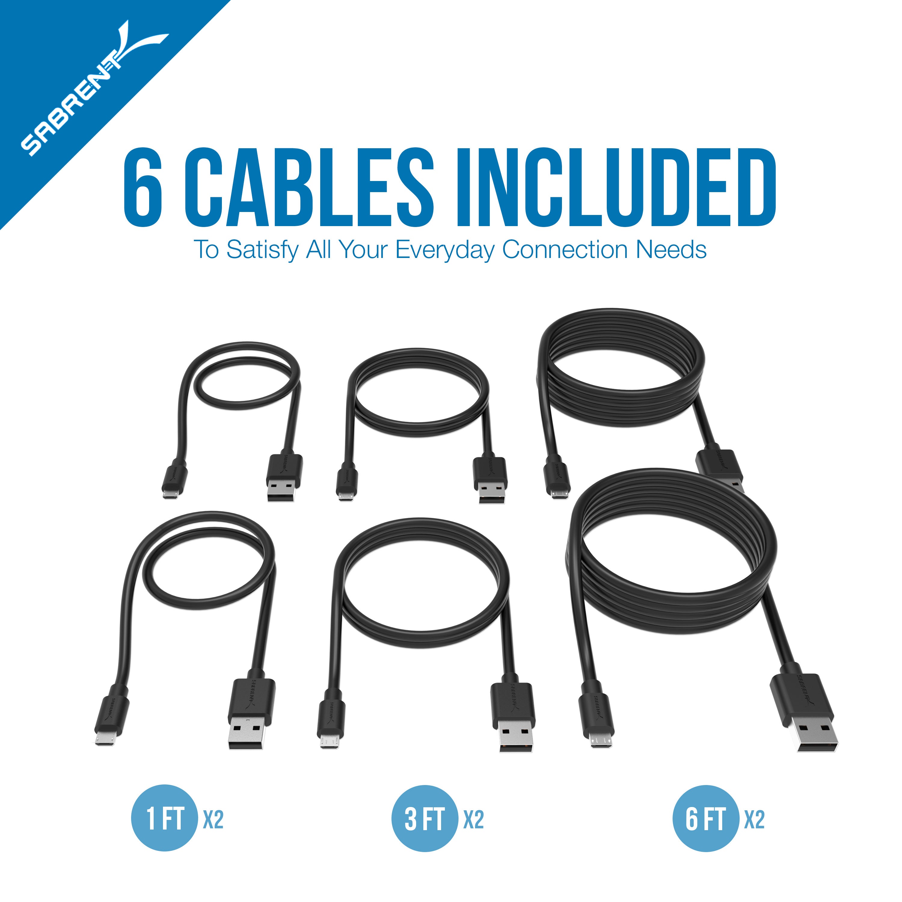 [6-Pack] 22AWG Premium Micro USB Cables  High Speed USB 2.0 A Male to Micro B Sync and Charge Cables [Black]