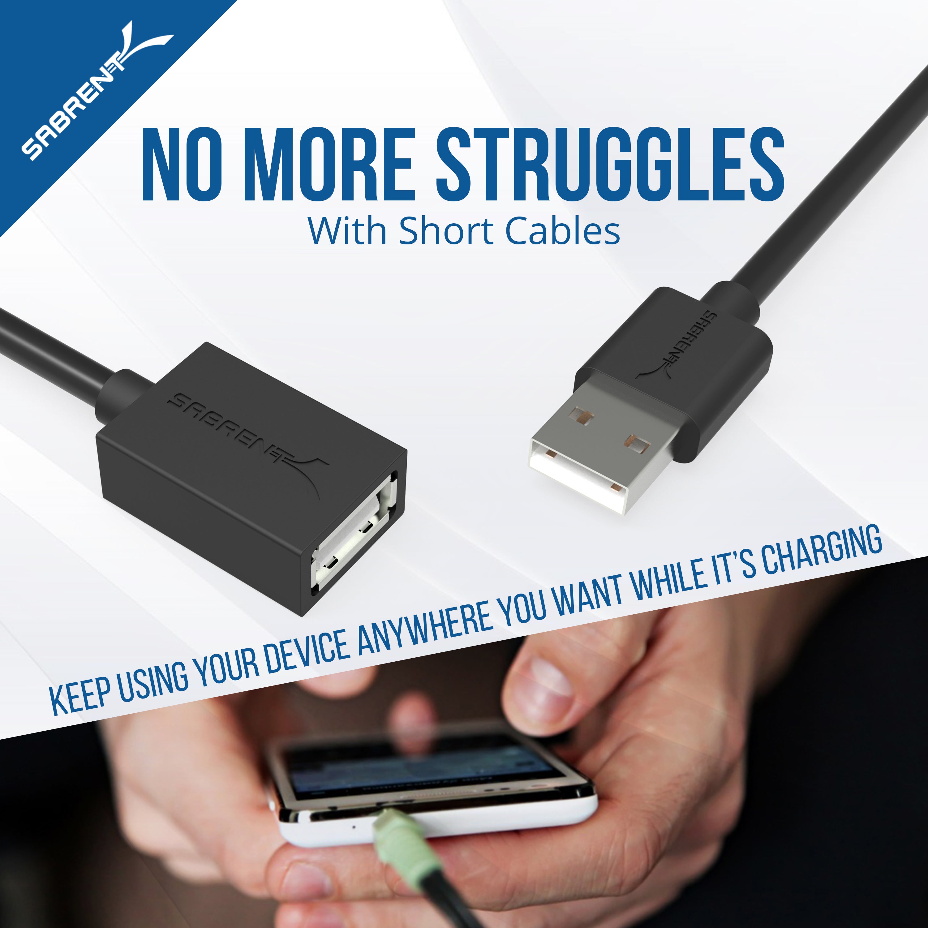 22AWG USB 2.0 Extension Cable - A-Male to A-Female
