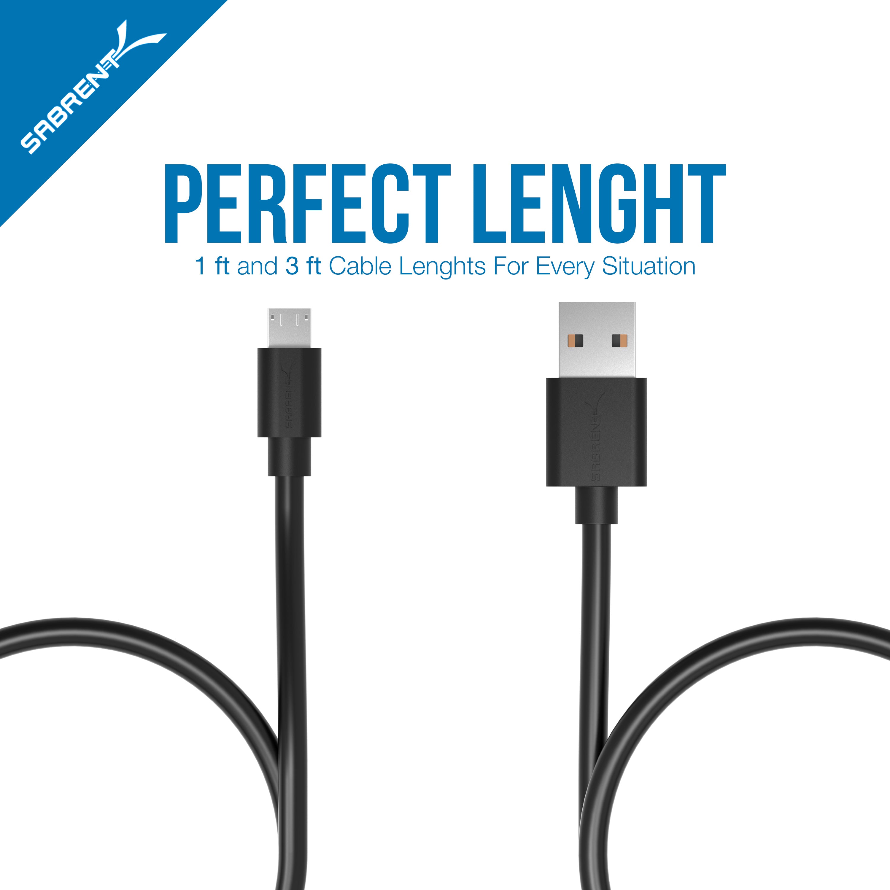 [6-Pack] 22AWG Premium Micro USB Cables  High Speed USB 2.0 A Male to Micro B Sync and Charge Cables [Black]