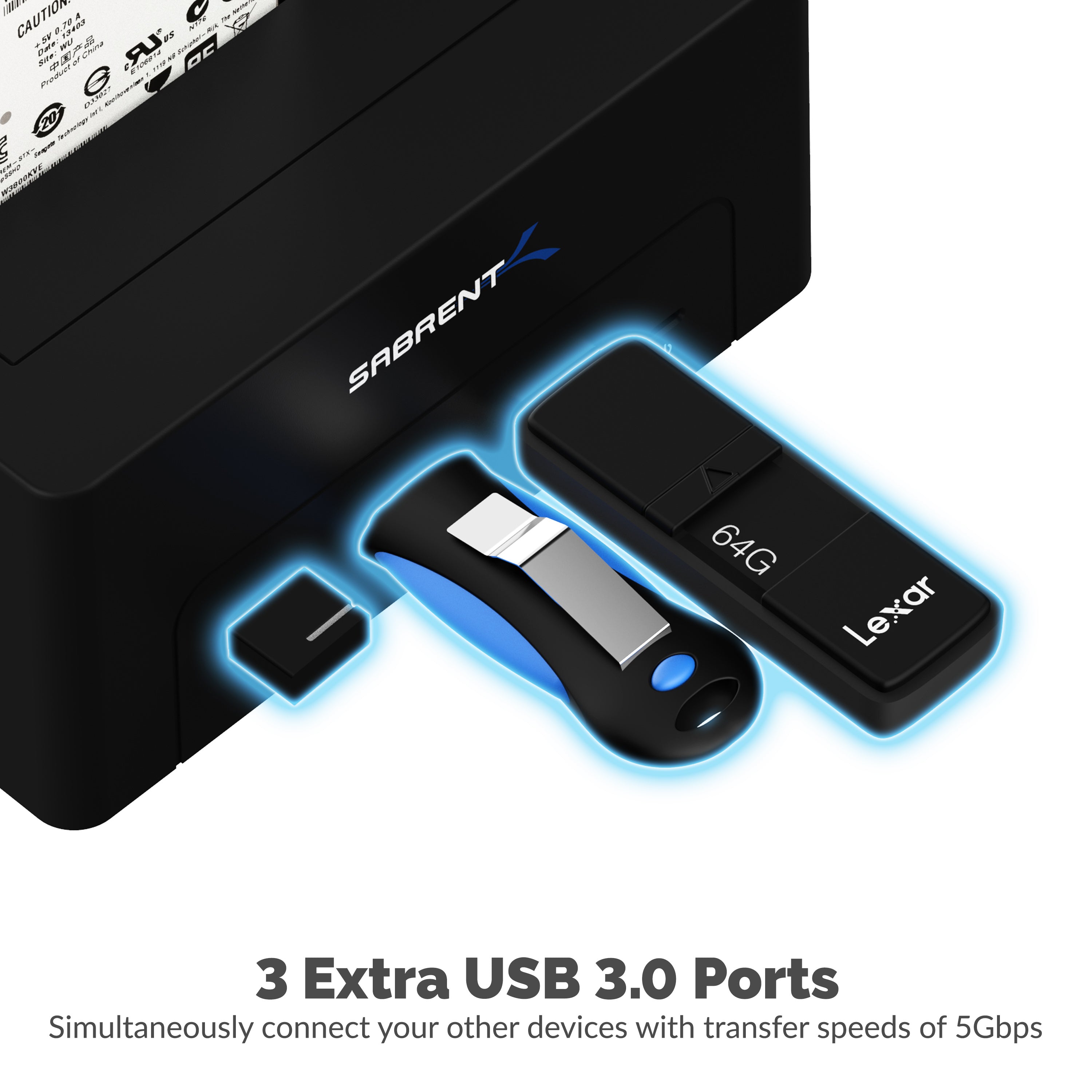 USB 3.0 SATA/SSD 2.5" HDD Docking Station with 3 USB Ports